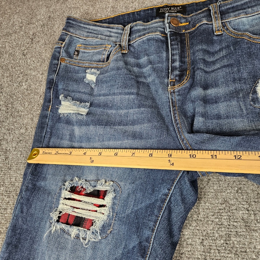 Judy Blue Skinny Fit Distressed‎ Plaid Patch Jeans Medium Wash JB8268DK 15/32 - Picture 10 of 12